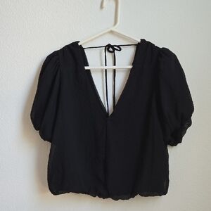 Astr The Label Black Puff Sleeve Blouse